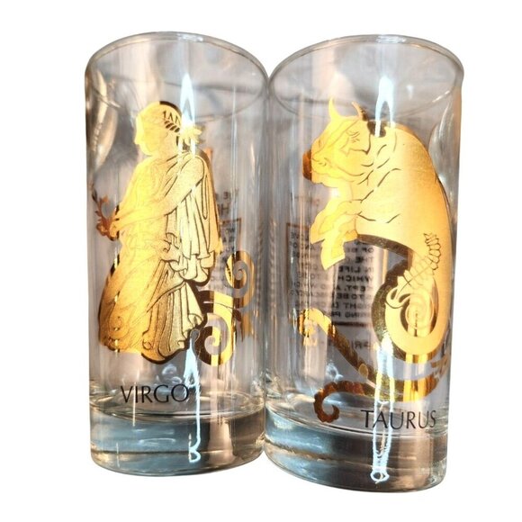 Vintage Mid-Century Libby Zodiac Highball Glasses 23kt Gold  Design Set Of 12 As - Picture 8 of 15